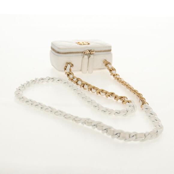 CHANEL Matelasse Chain Shoulder Bag Lamb Skin White Gold CC Auth bs31458SAV - Picture 8 of 16